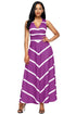 Sexy Purple V Neck Cut out Back Printed Maxi Dress